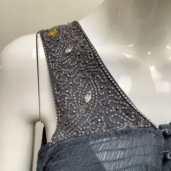 BONNIE STRAUSS SILK BEADED MINI DRESS SHEER MEDIUM - Picture 2 of 16